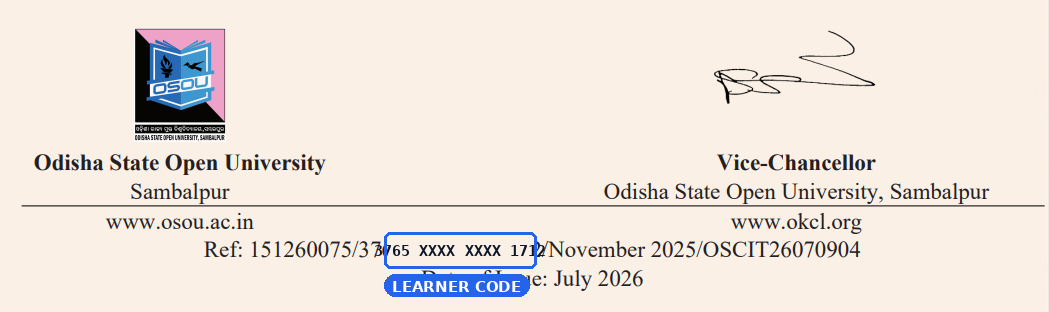 Sample showing Learner Code on Certificate PDF